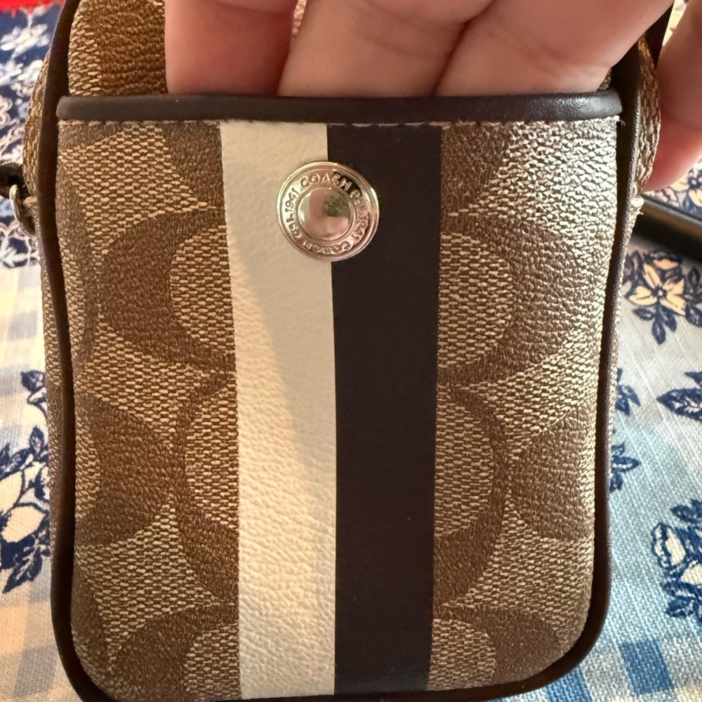 Coach Brown Signature Stripe Crossbody Phone Case - Picture 6 of 10